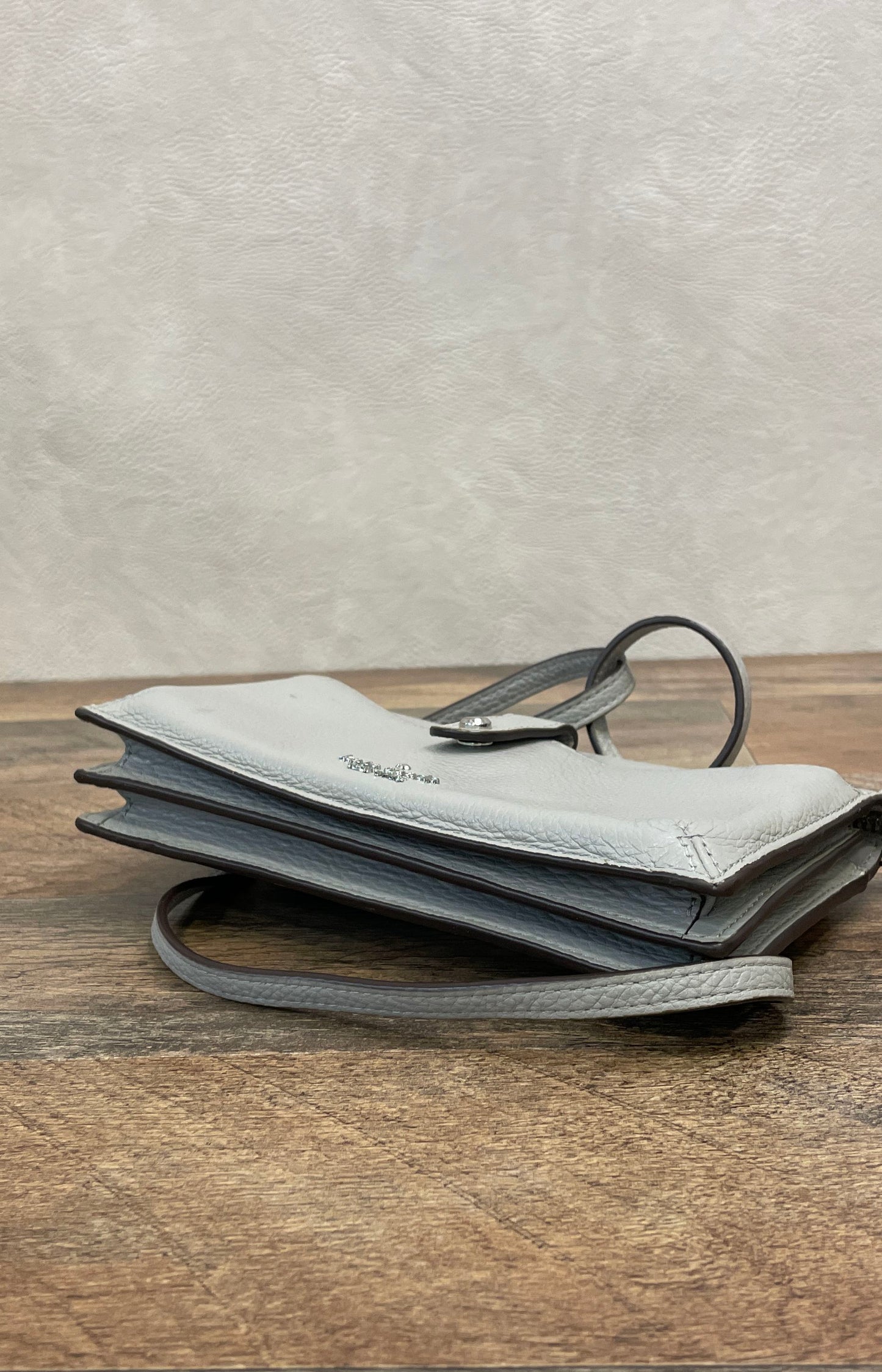 Kate Spade Grey Pebbled Leather Crossbody Wallet Bag Silver Hardware