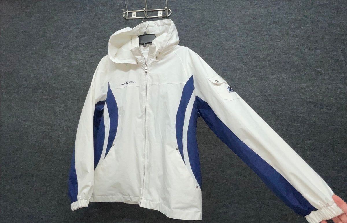 ZeroXposur Women's White Blue Hooded Windbreaker Jacket Full Zip Mesh Lined L