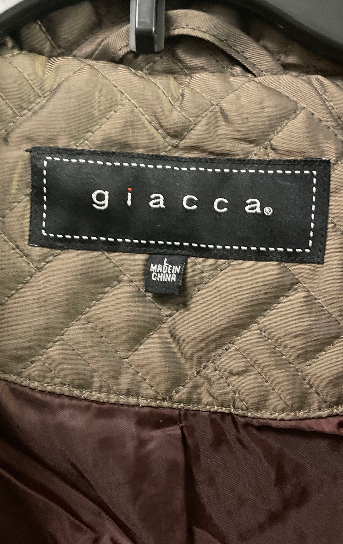 Giacca Women's Brown Quilted Basketweave Full Zip Mock Neck Jacket Sz L