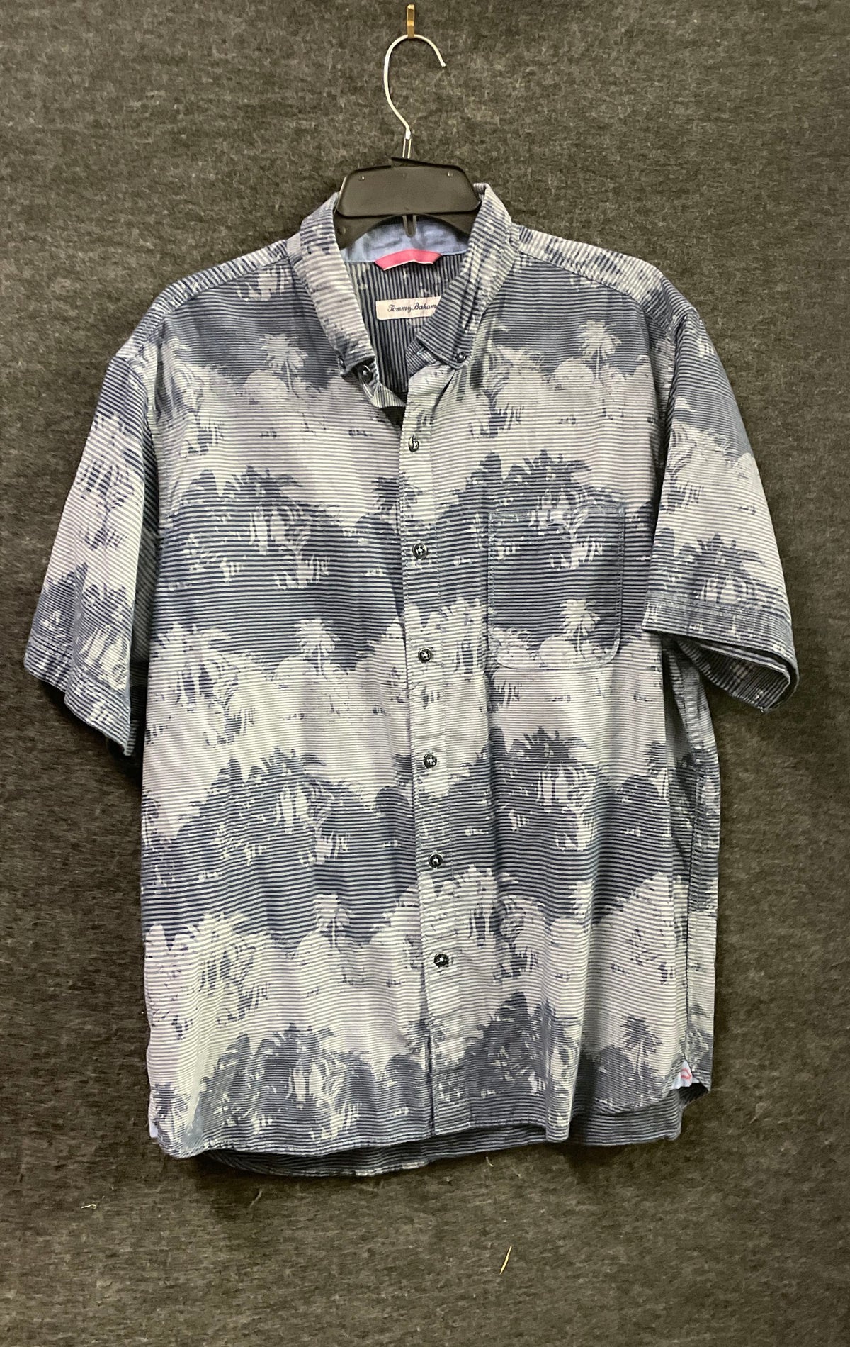 Tommy Bahama Men's Blue White Striped Palm Tree Tropical Cotton Shirt Sz M