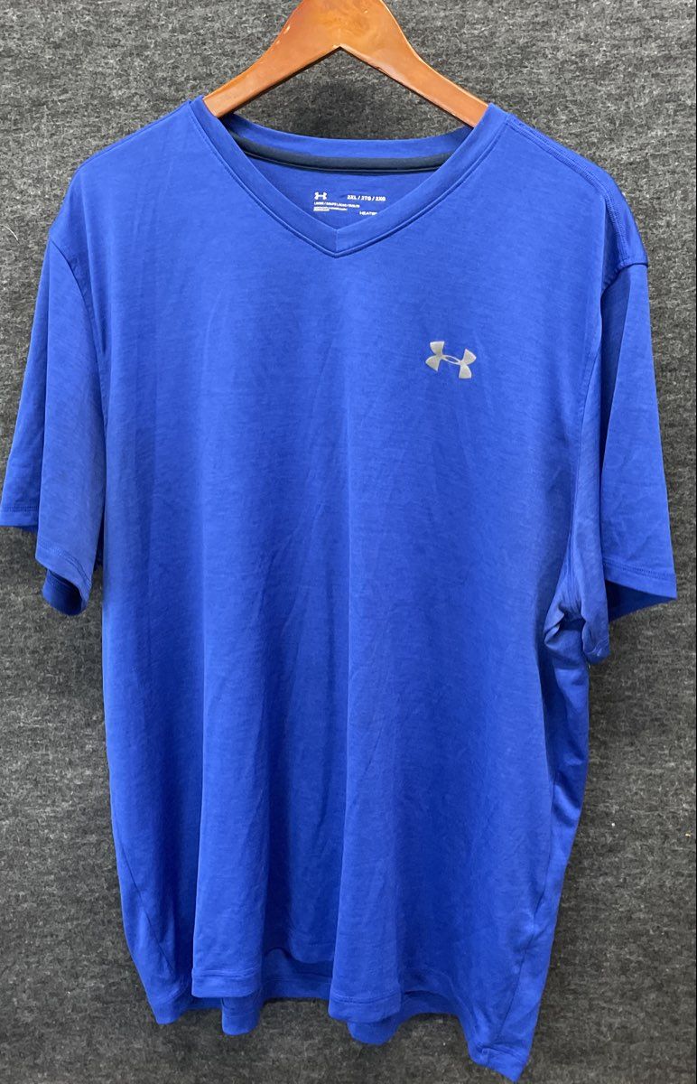 Under Armour Men's Blue V-Neck HeatGear Loose Fit Athletic T-Shirt Sz 2XL