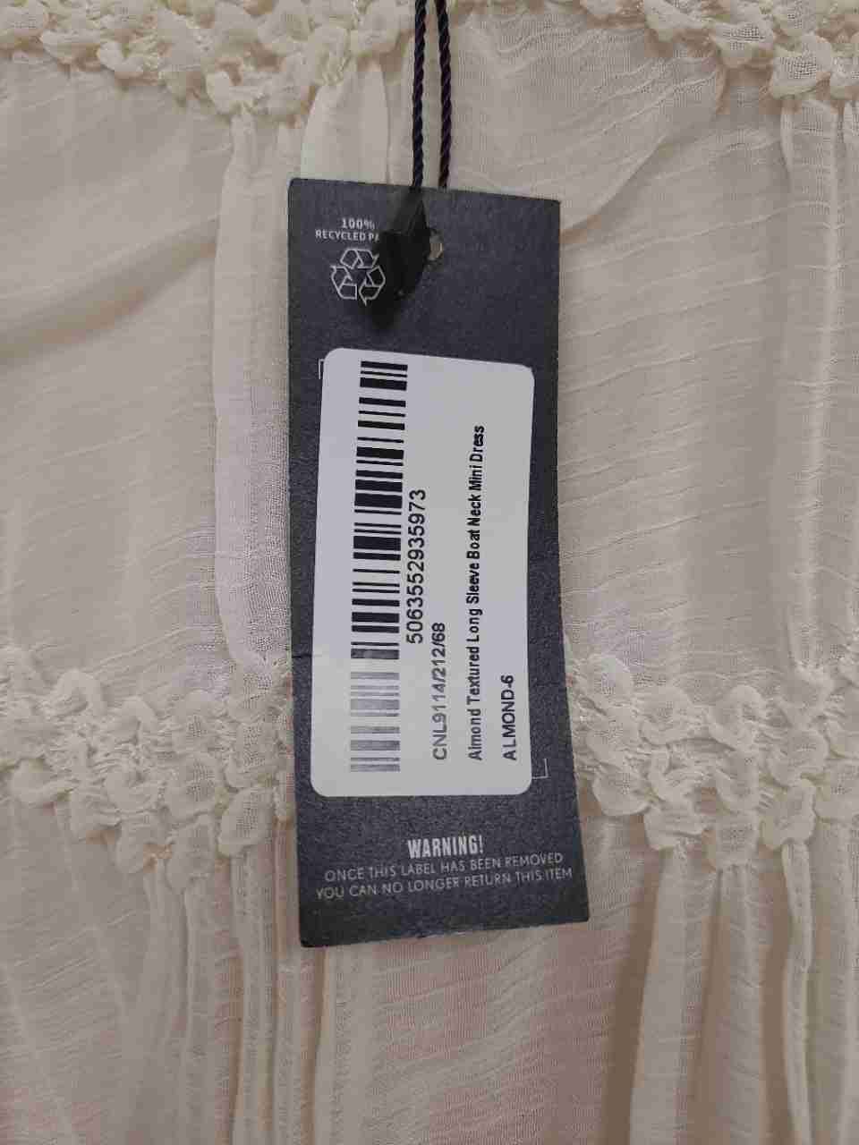 PrettyLittleThing Women's Almond Textured Long Sleeve Mini Dress Sz 2 NWT