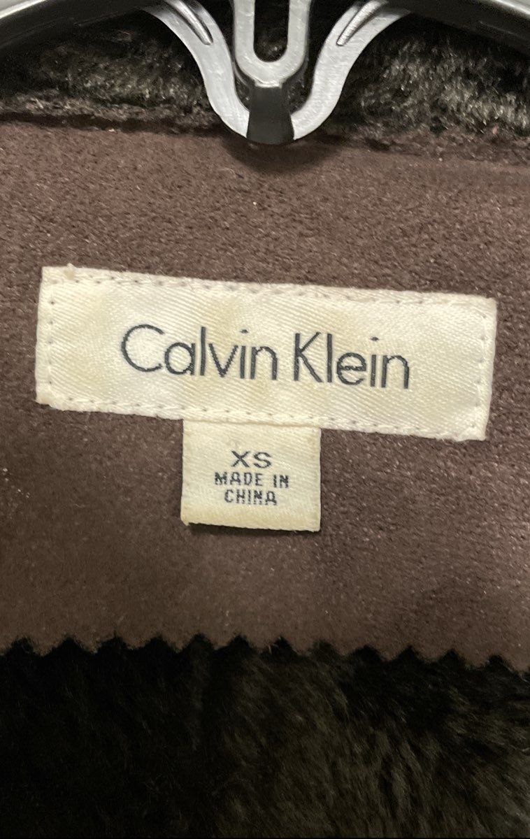 Calvin Klein Women's Brown Faux Suede Fur Lined Snap Front Jacket Sz XS