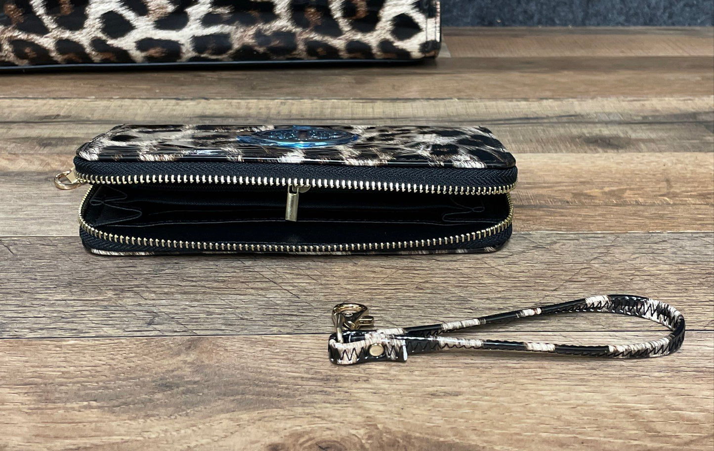 Dasein Leopard Print Satchel Handbag and Matching Zip-Around Wallet Lot 2 Pcs