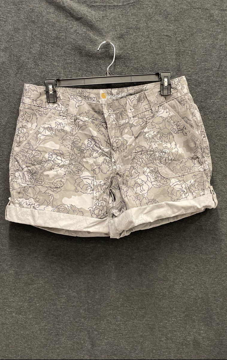 Carhartt Women's Gray Floral Camo Ripstop Original Fit Cuffed Shorts Sz 16