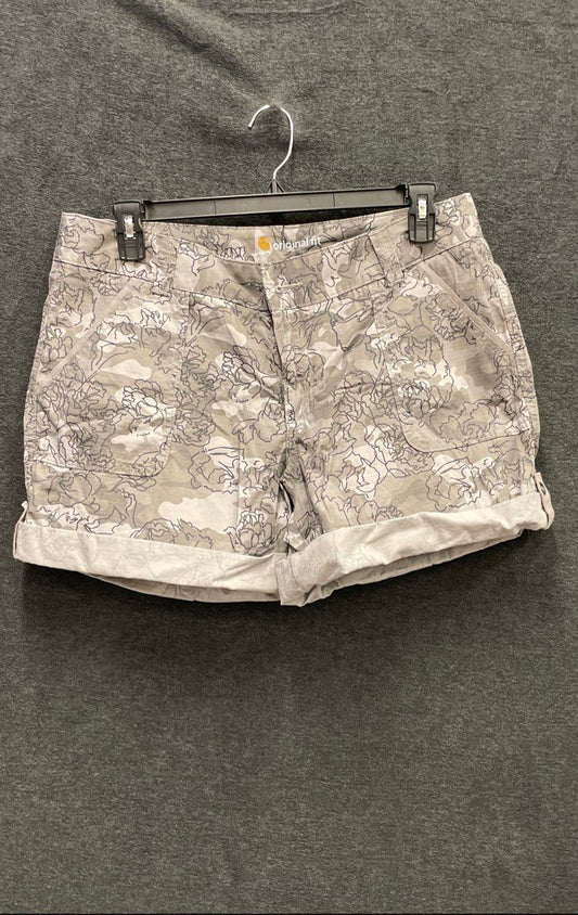 Carhartt Women's Gray Floral Camo Ripstop Original Fit Cuffed Shorts Sz 16