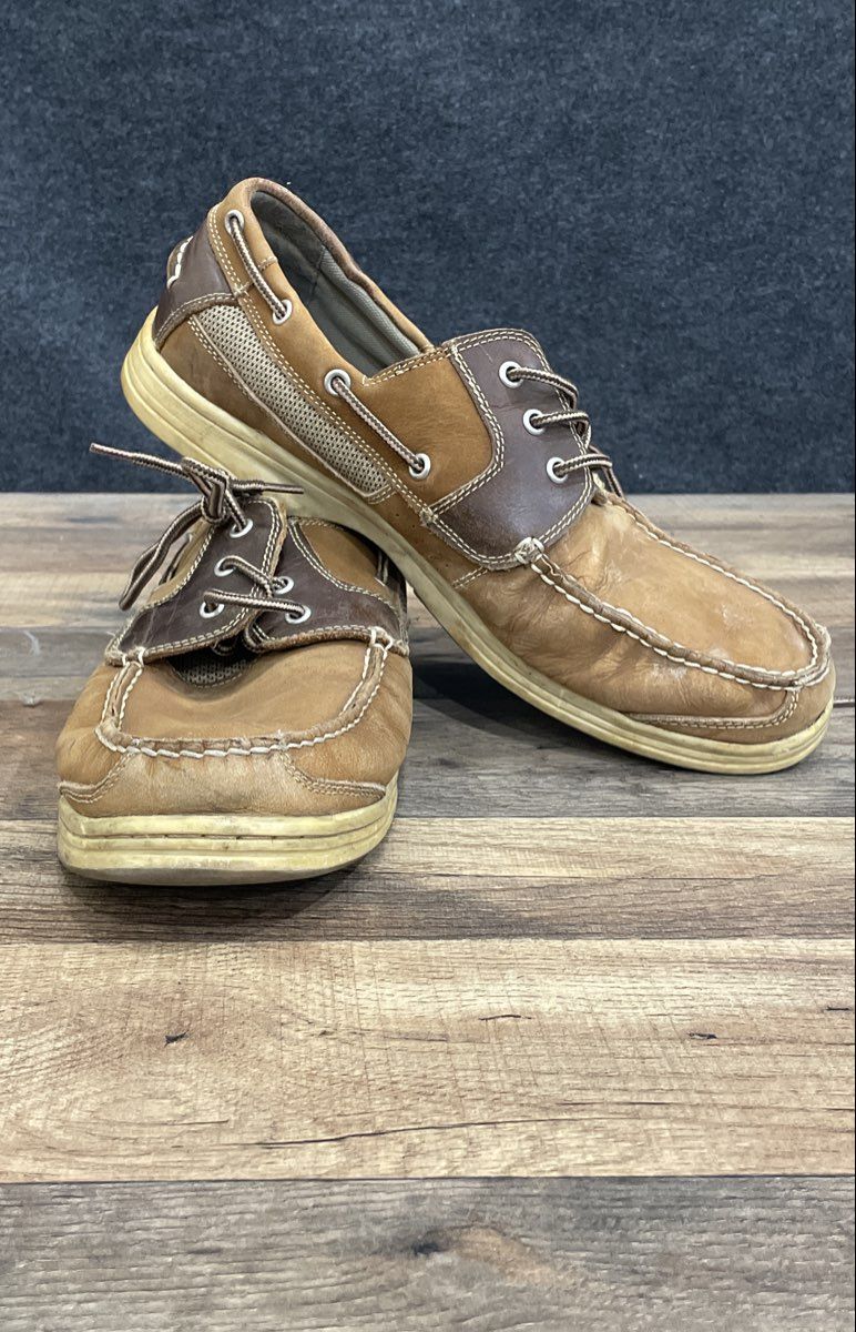 Chaps Brown Leather Mesh Two-Tone Boat Shoe Loafers Men's Size 13M