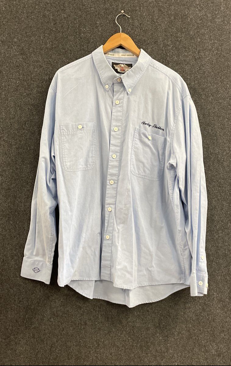Harley-Davidson Light Blue Oxford Button Down Embroidered Shirt Sz 2XL