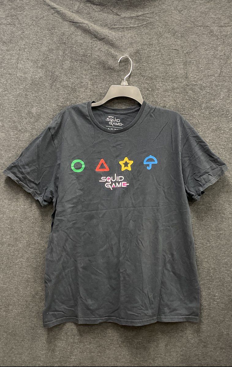 Netflix Squid Game Men's Black Graphic Print Symbols Logo T-Shirt Size XL