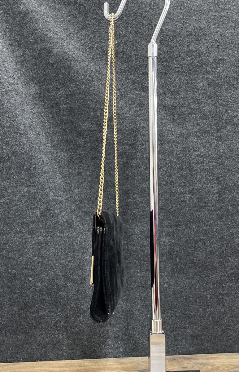 Black Fabric Envelope Clutch Crossbody Bag Gold Tone Hardware Chain Strap