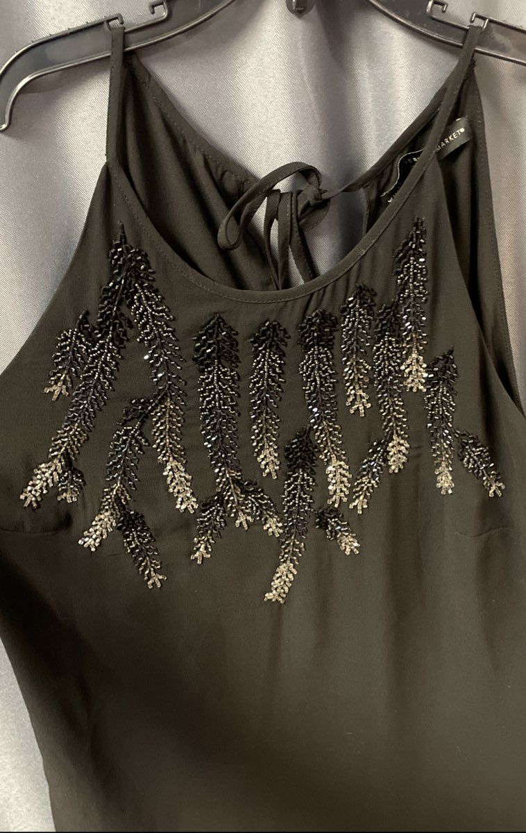 White House Black Market Women's Black Silver Beaded Halter Blouse Sz 0 NWT