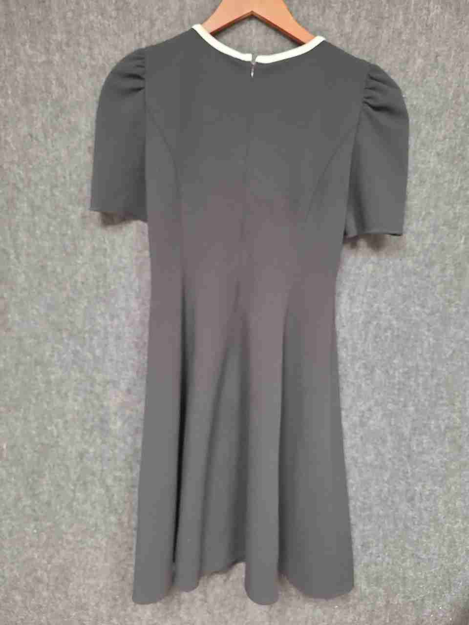 Karl Lagerfeld Paris Women's Black White Trim Puff Sleeve A-Line Dress Sz 2