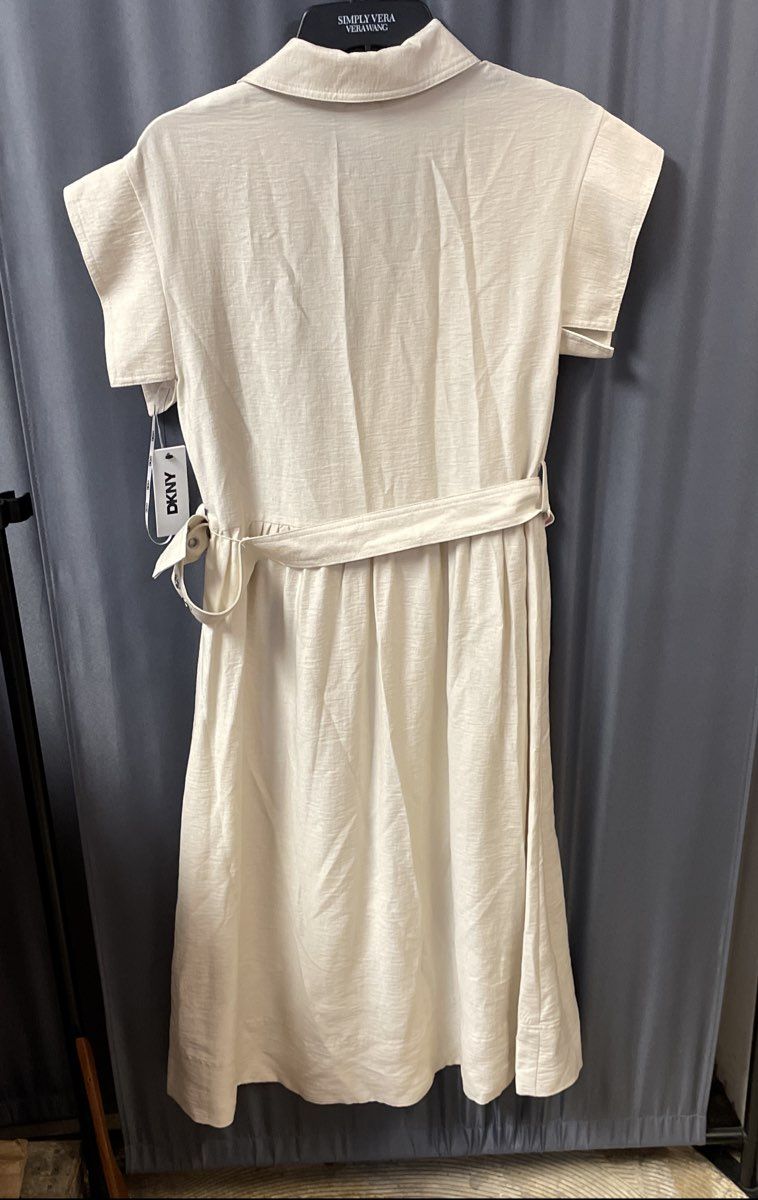 DKNY Women's Beige Lyocell Blend Grommet Belted Button-Up Dress Sz 4 NWT