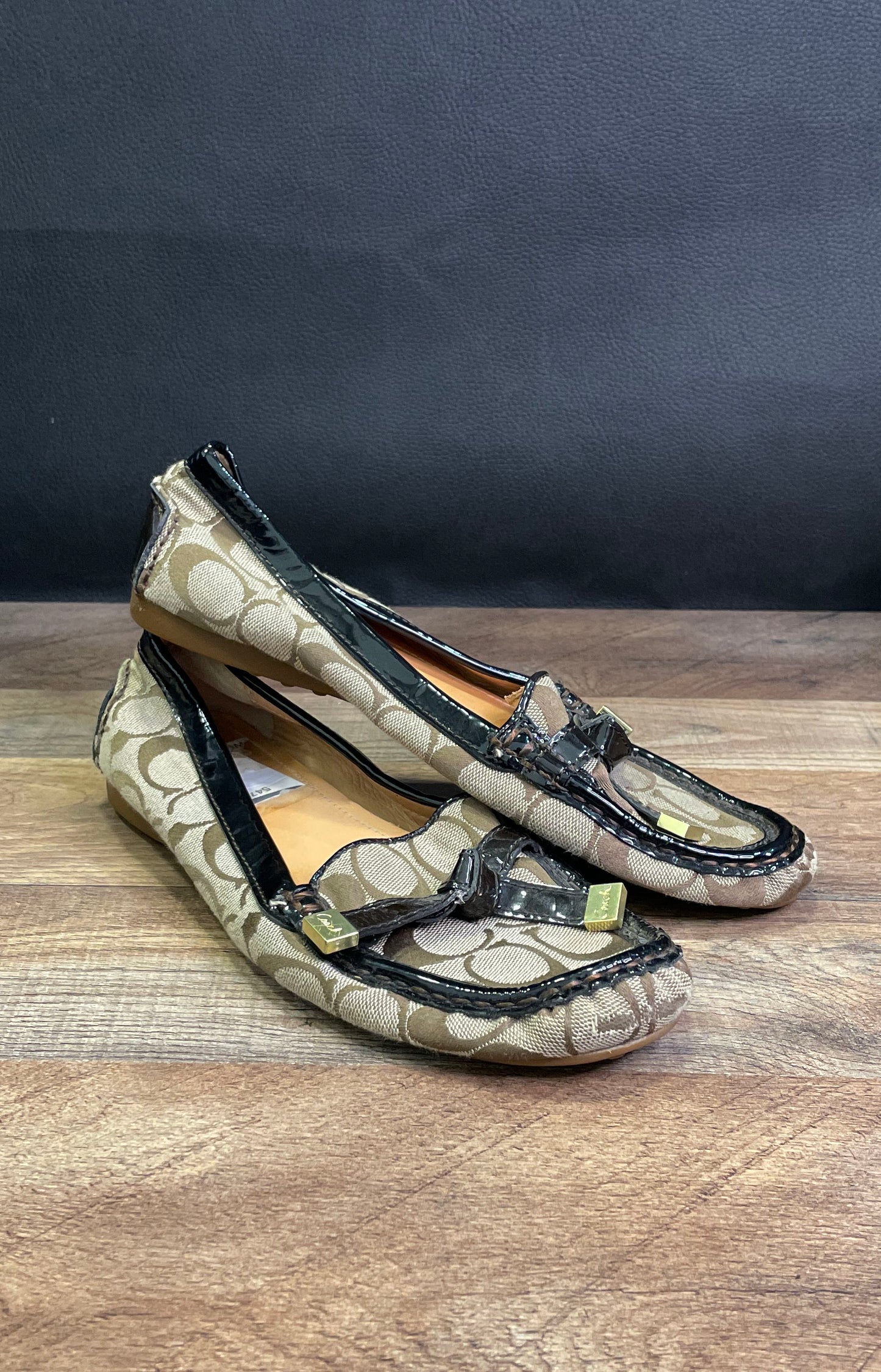Coach Frida Tan Signature Jacquard Logo Loafers Women's Size 8.5 B
