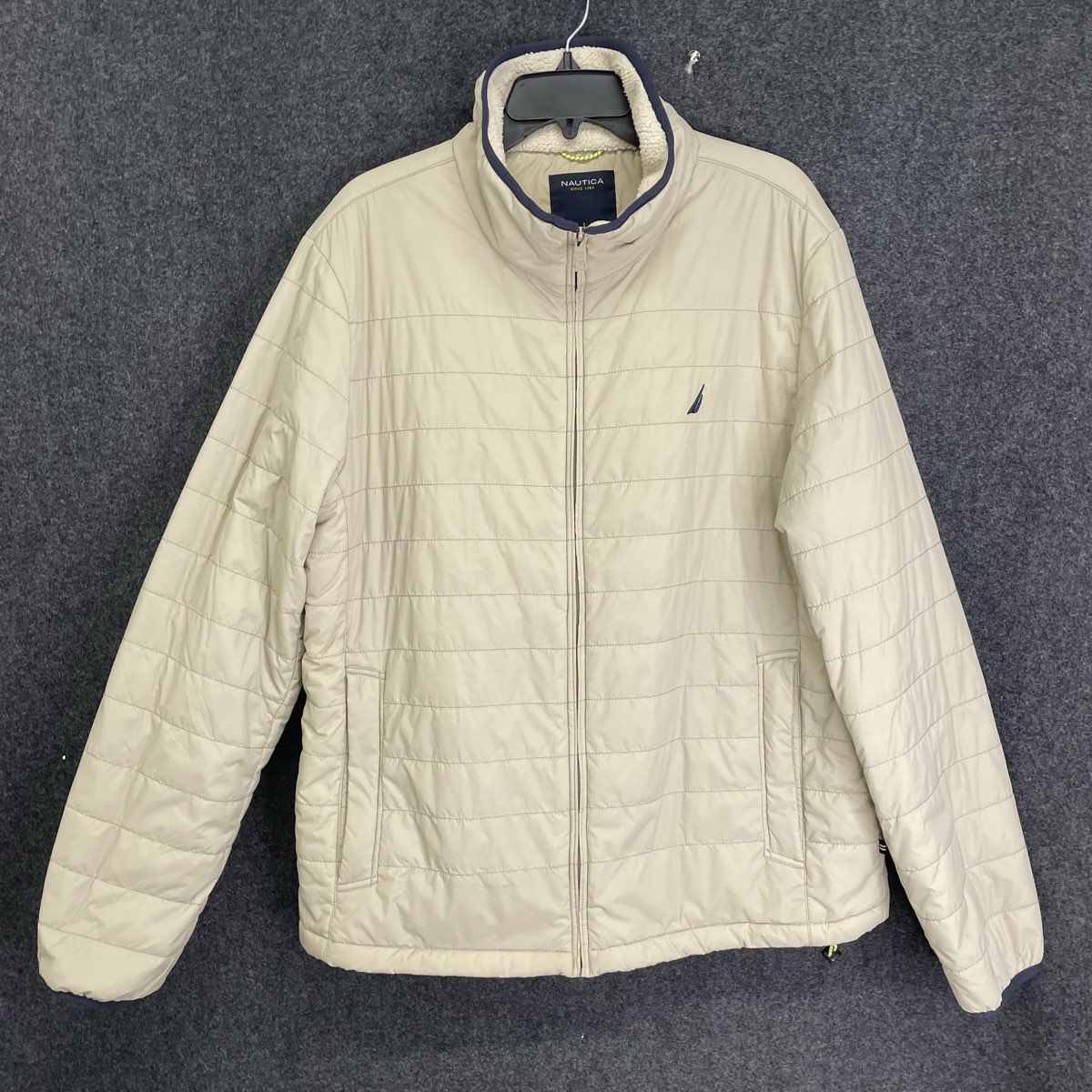 Nautica Men's Tan Quilted Berber Lined Puffer Bomber Jacket Full Zip Sz L