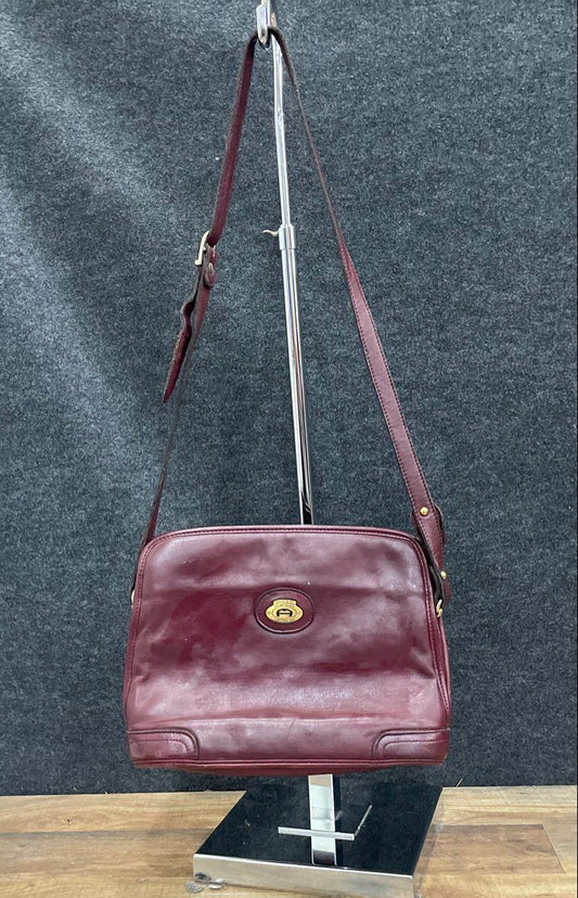 Vintage Etienne Aigner Maroon Leather Shoulder Bag Brass Hardware