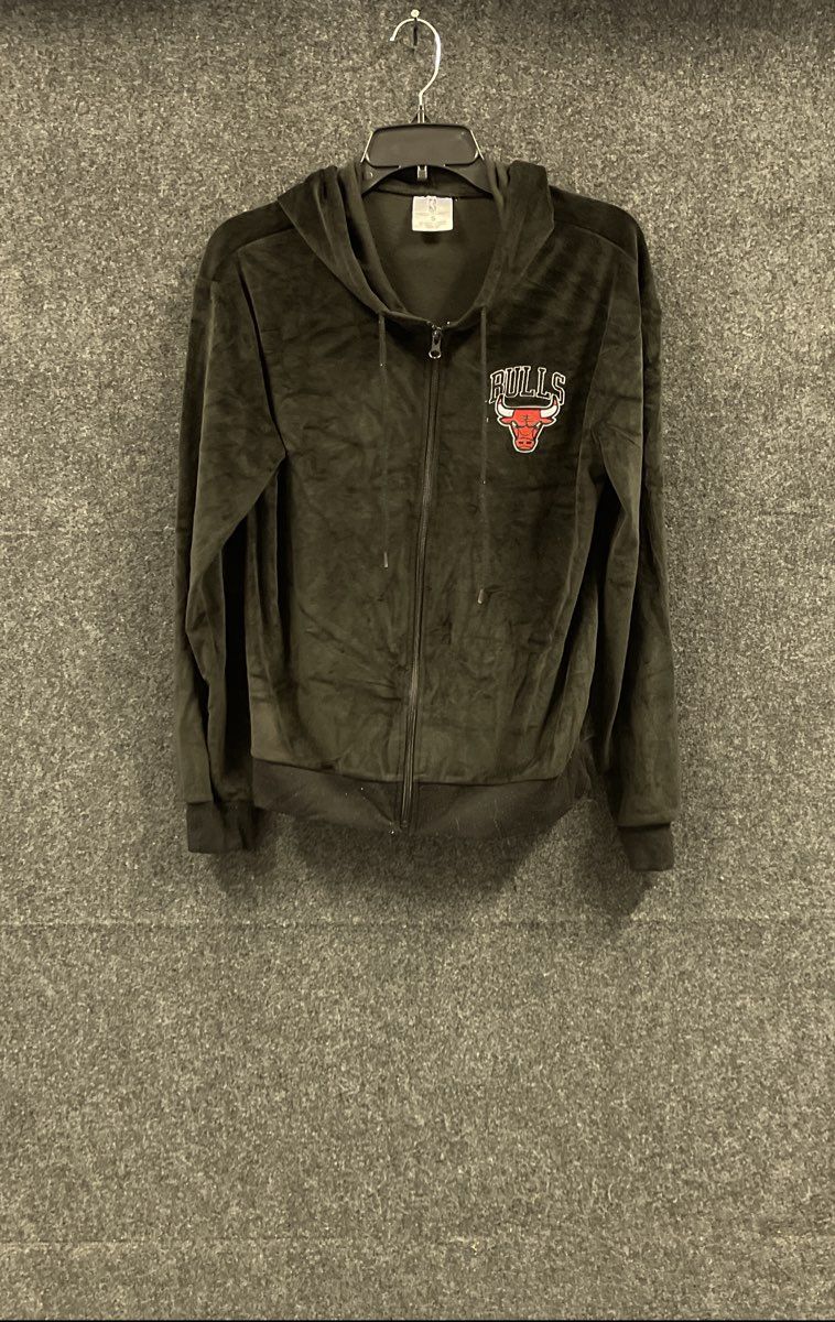 NBA Chicago Bulls Black Velour Full Zip Hoodie Official Licensed Size S