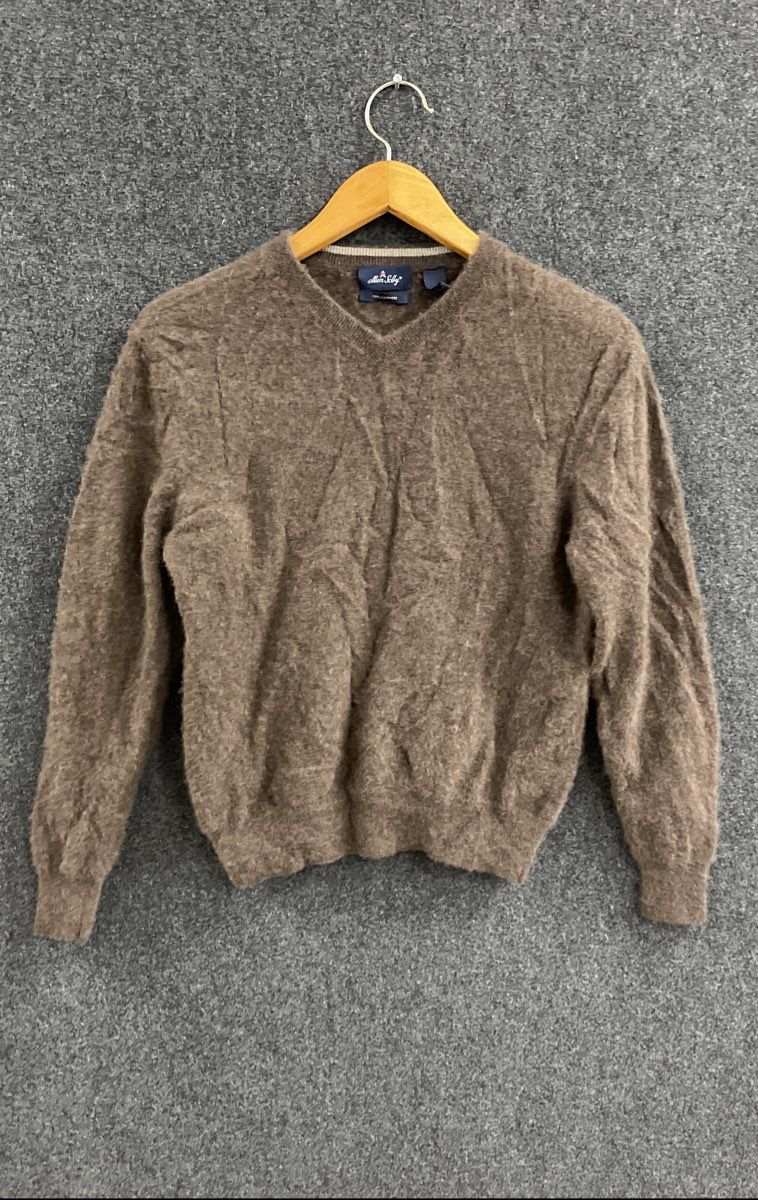 Allen Solly Men's Brown V-Neck 100% Cashmere Sweater Ribbed Trim Size L