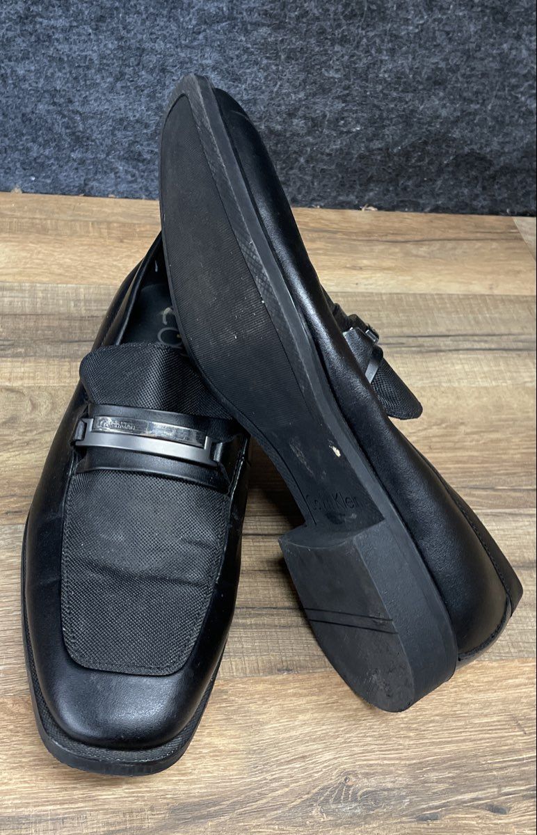 Calvin Klein Ernest Black Leather Textile Slip On Loafers Men's Size 10.5