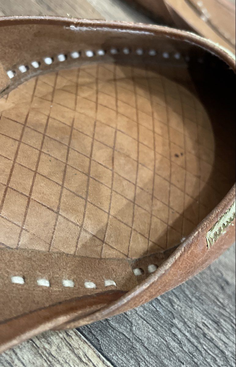 Handmade Brown Leather Khussa Jutti Ethnic Embroidered Flats Women's Size 9