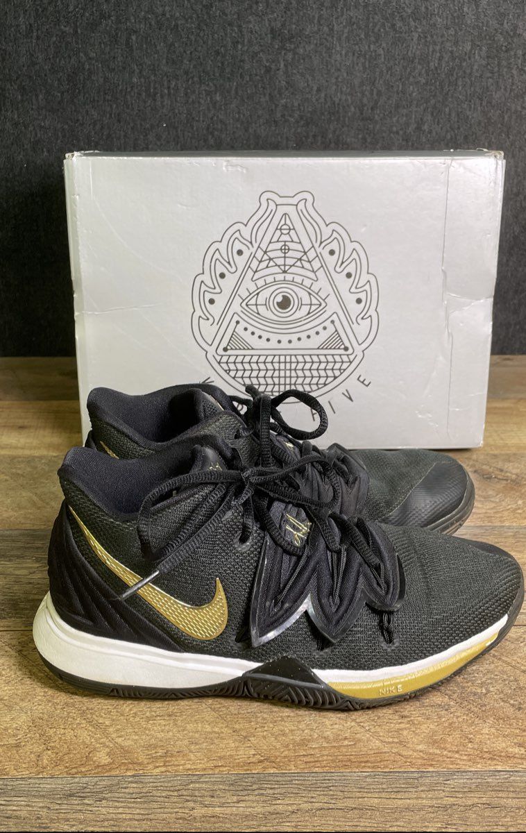 Nike Kyrie 5 Black Metallic Gold Basketball Shoes Youth Size 5Y