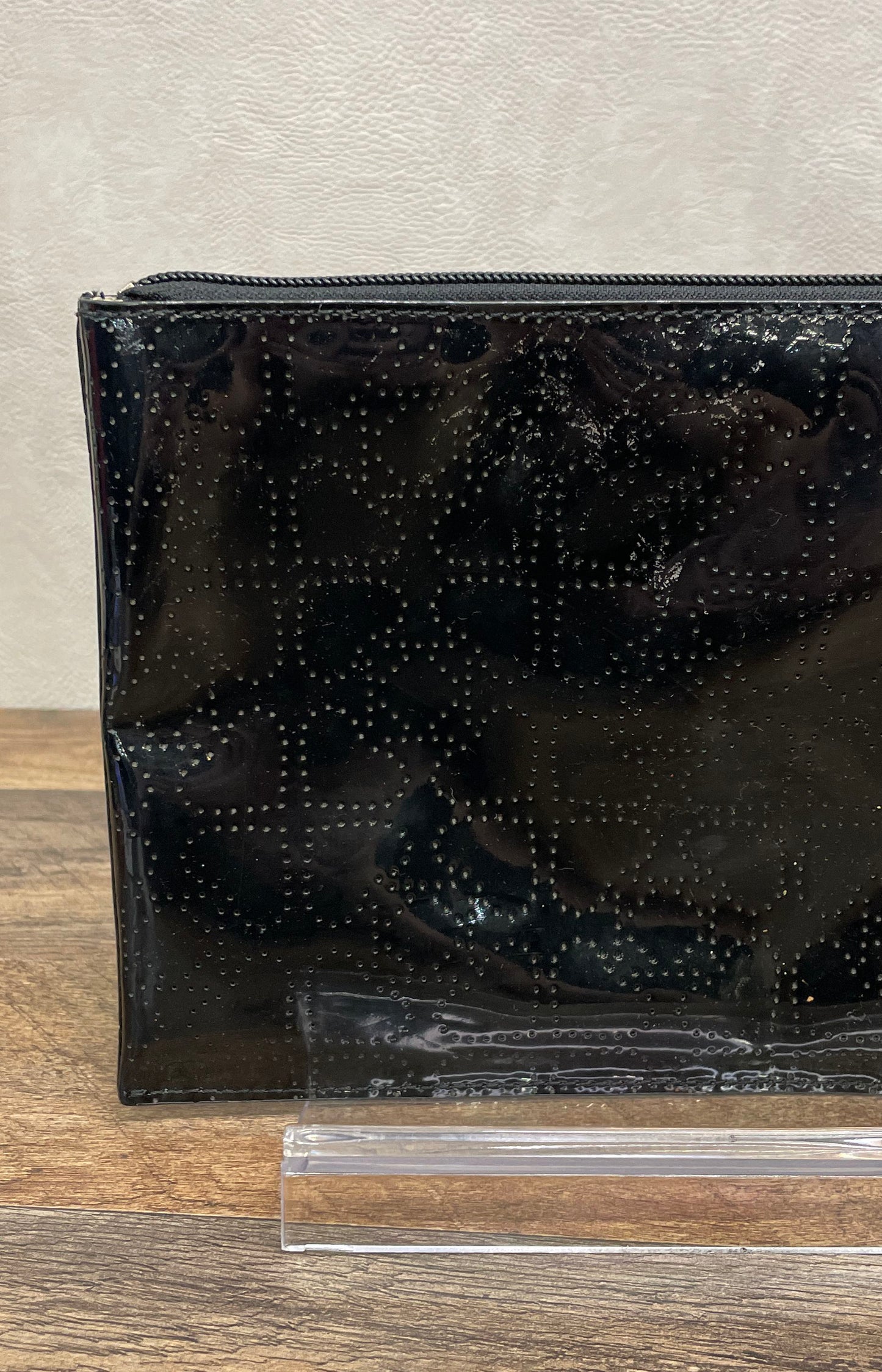 Kate Spade Black Perforated Patent Leather Flat Zip Pouch Clutch Bag