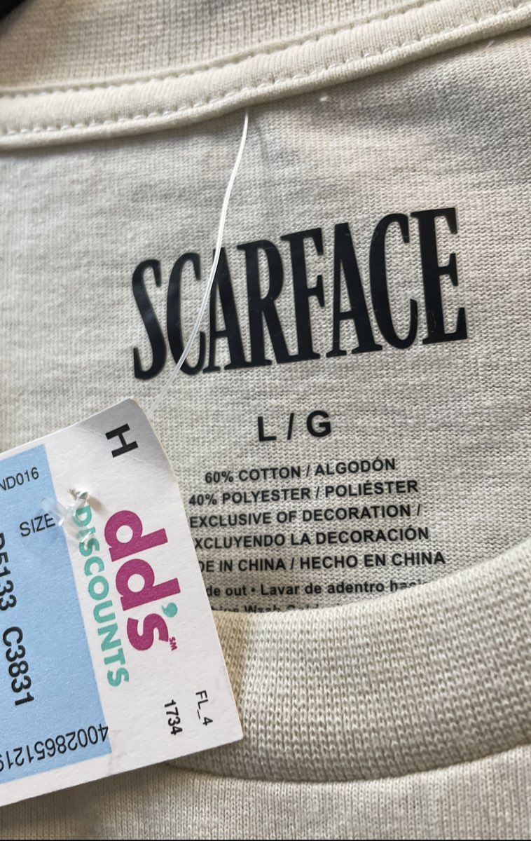 Scarface Movie Graphic T-Shirt Tony Montana The World Is Yours Cream Sz L