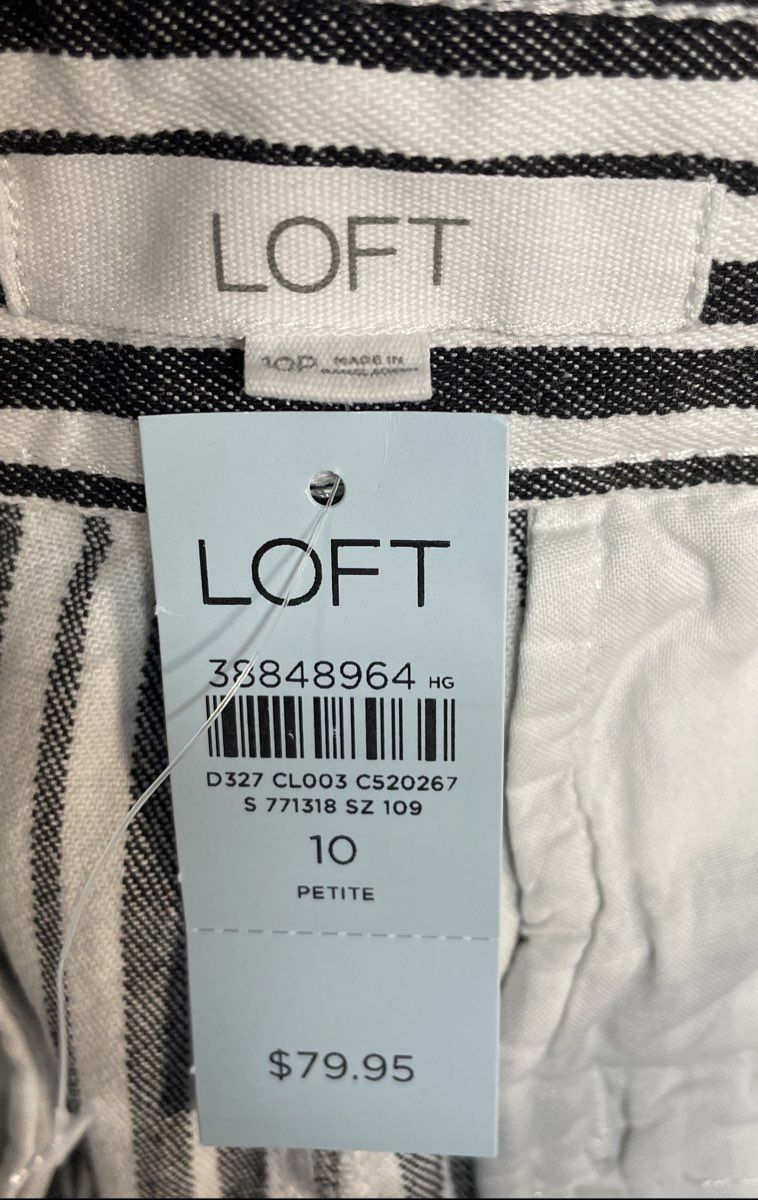 Loft Women's Palmer Wide Leg High Rise White Striped Pants Sz 10 NWT