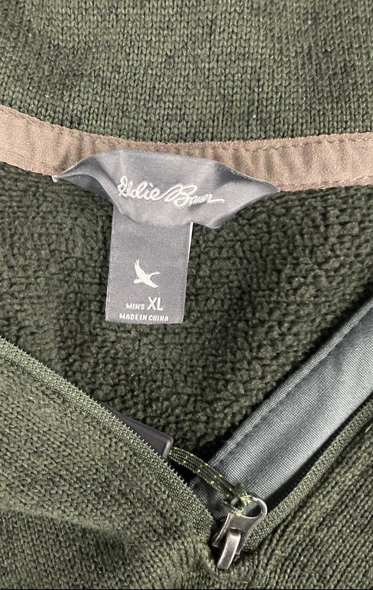 Eddie Bauer Men's Green Quarter Zip Fleece Lined Pullover Sweatshirt Sz XL