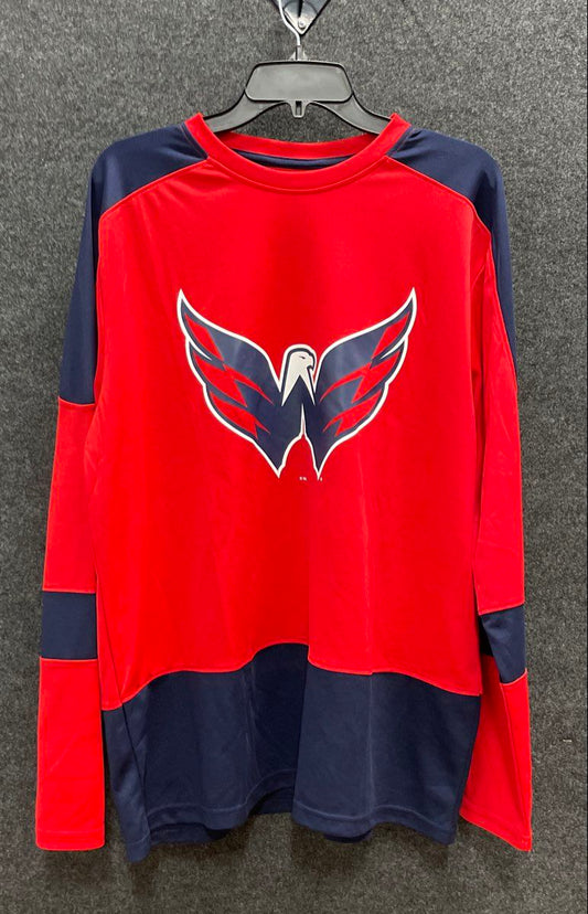 NHL Men's Washington Capitals Red Colorblock Weagle Logo Long Sleeve Shirt XL