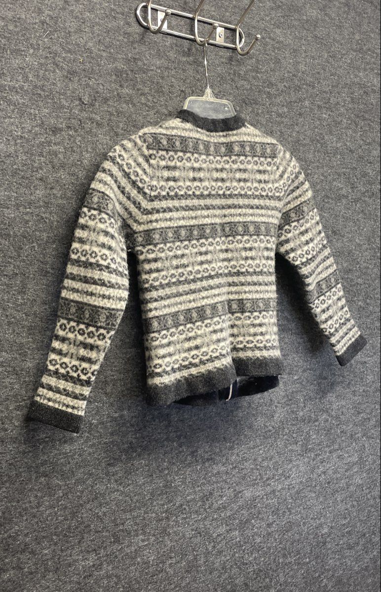 Vintage 90s Newton Trading Co Women's Gray Fair Isle Lambswool Zip Cardigan P/L