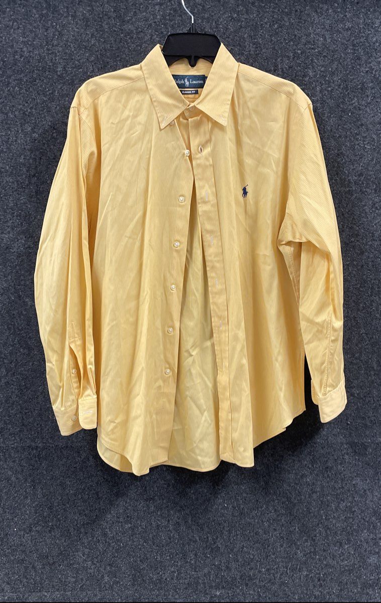 Ralph Lauren Men's Yellow Striped Classic Fit Button Down Shirt Sz 16 32/33