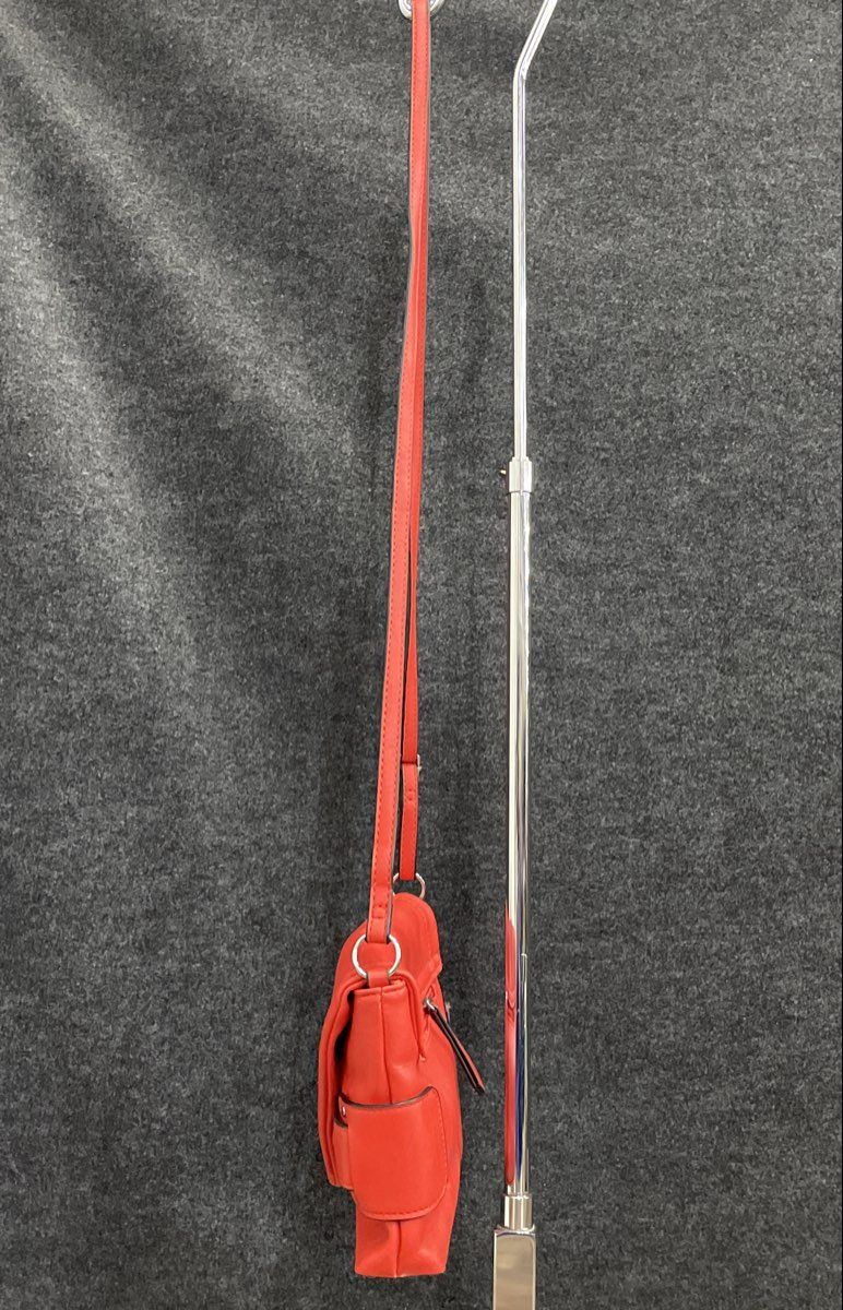 Nicole Miller Red Leather Fold-Over Flap Crossbody Bag Silver Hardware