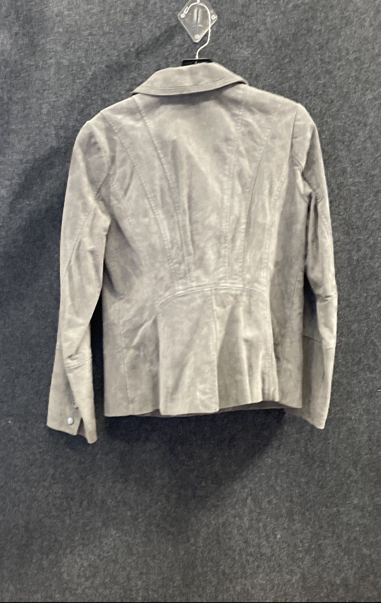 Isaac Mizrahi Live! Women's Grey Leather Asymmetrical Zip Moto Jacket Sz 4