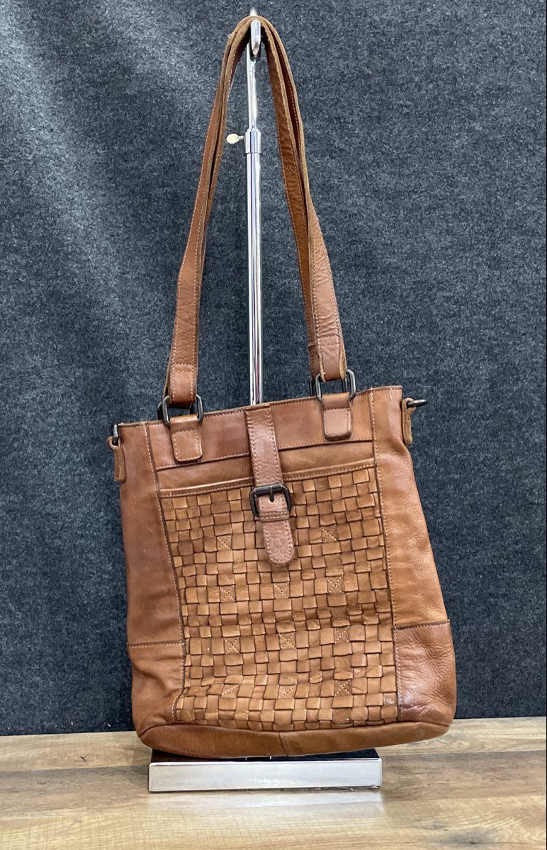 Ashwood Brown Genuine Leather Heritage Woven Panel Shoulder Bag Tote