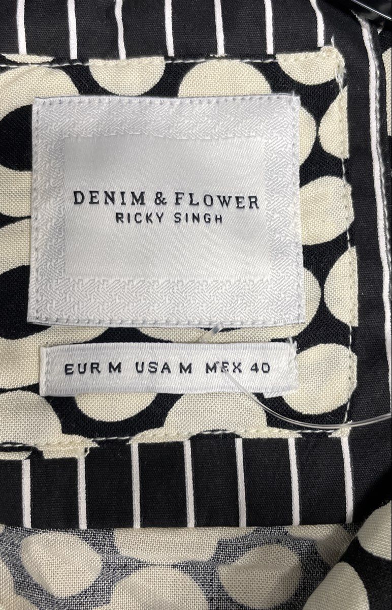 Denim & Flower Men's Short Sleeve Floral Mod Shirt Black Cream Viscose Sz M NWT