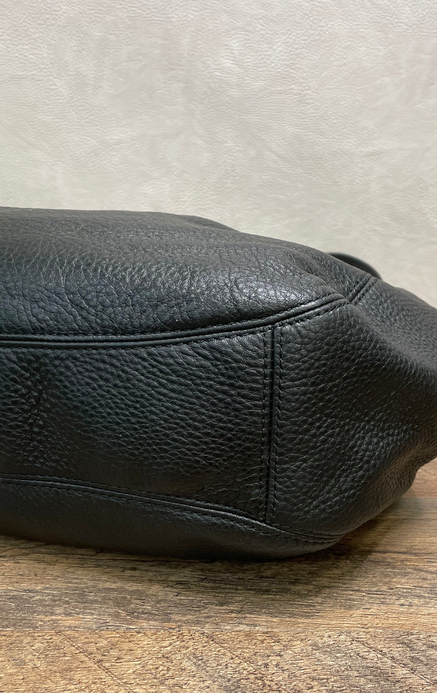 Michael Kors Black Pebbled Leather Fulton Large Hobo Bag Gold Hardware