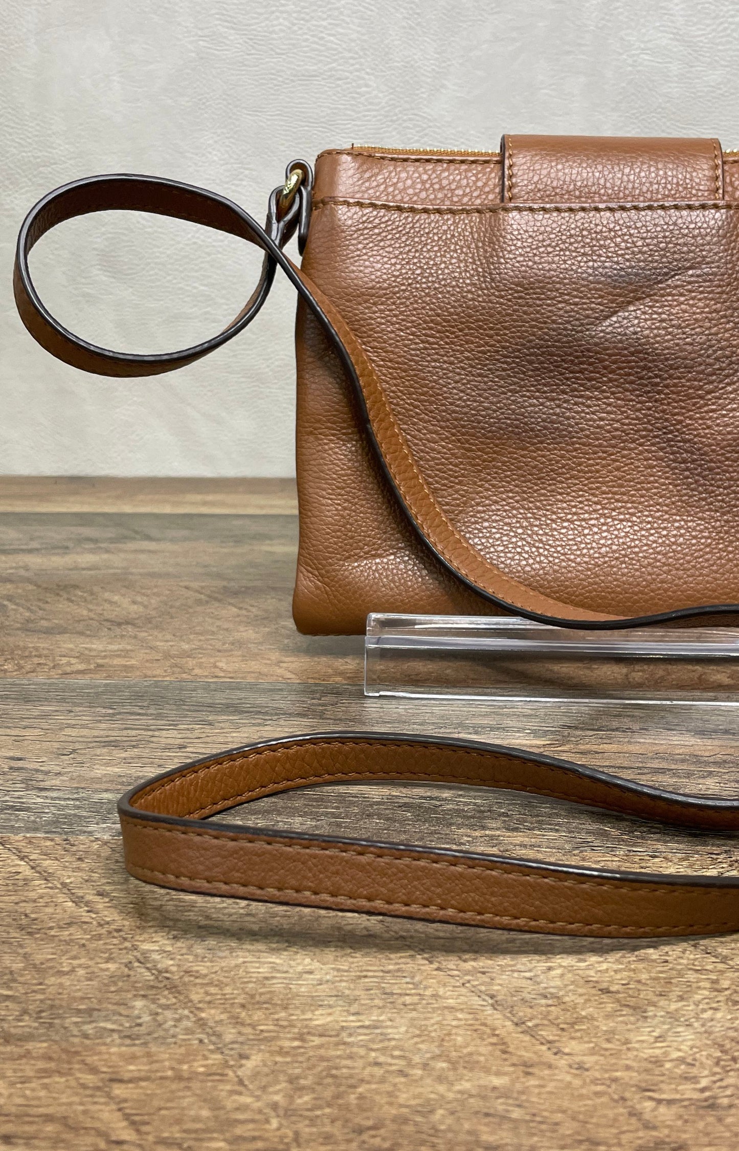 Michael Kors Brown Pebbled Leather Fulton Crossbody Wallet Bag Gold Hardware