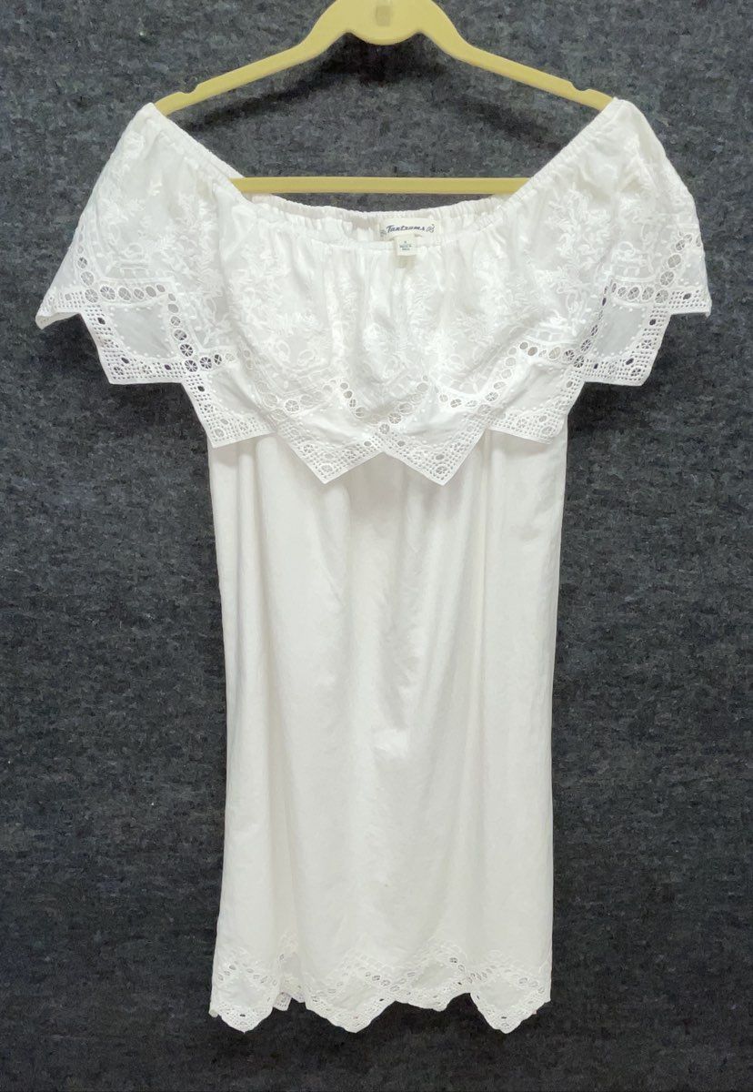 Tantrums Women's White Off The Shoulder Eyelet Lace Cotton Peasant Dress Sz S
