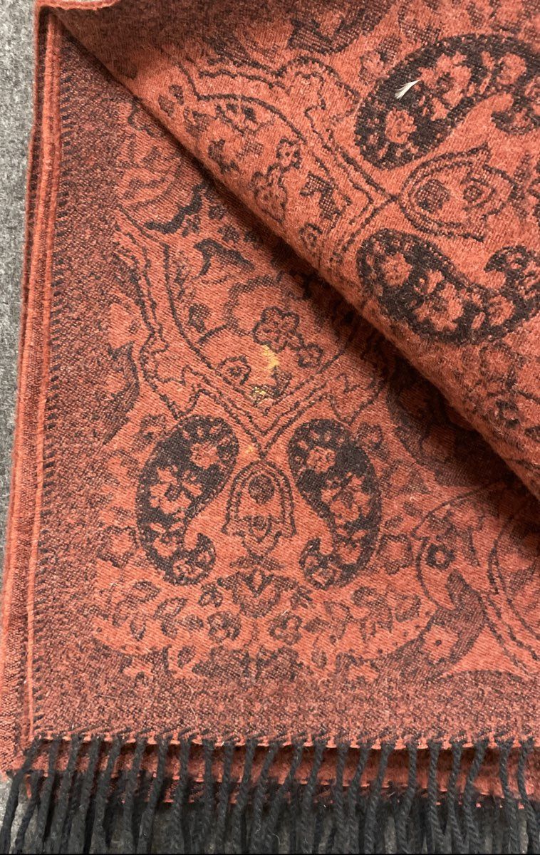 Unbranded Rust Orange Black Paisley Damask Woven Scarf Shawl Wrap Tassel Fringe