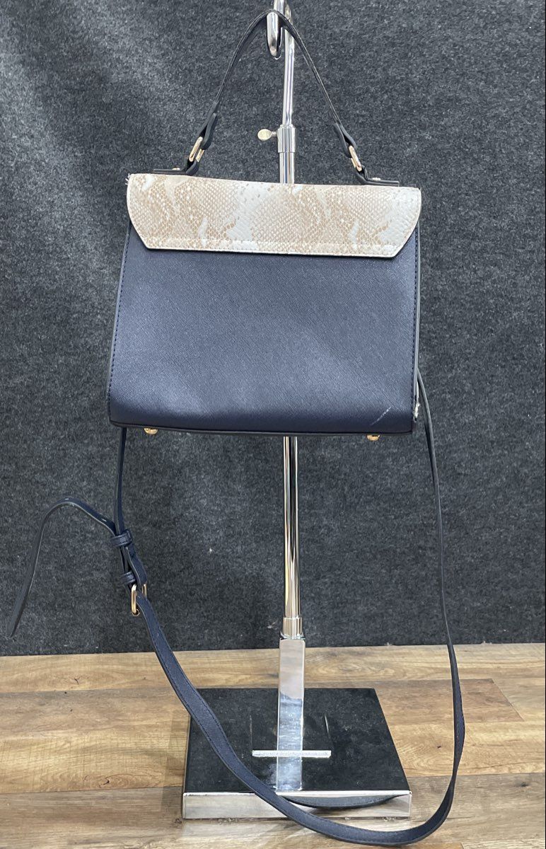 Dune London Navy & Taupe Snake Skin Print Crossbody Satchel Bag Gold Hardware