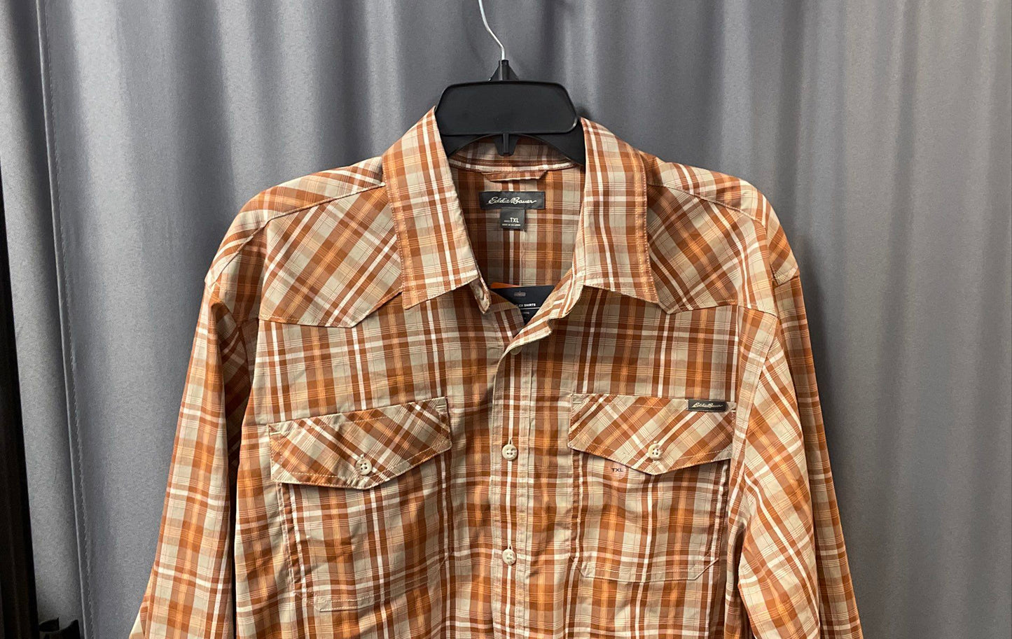 Eddie Bauer Men's Adventurer Flex Shirt Rust Brown Plaid Western Yoke NWT TXL
