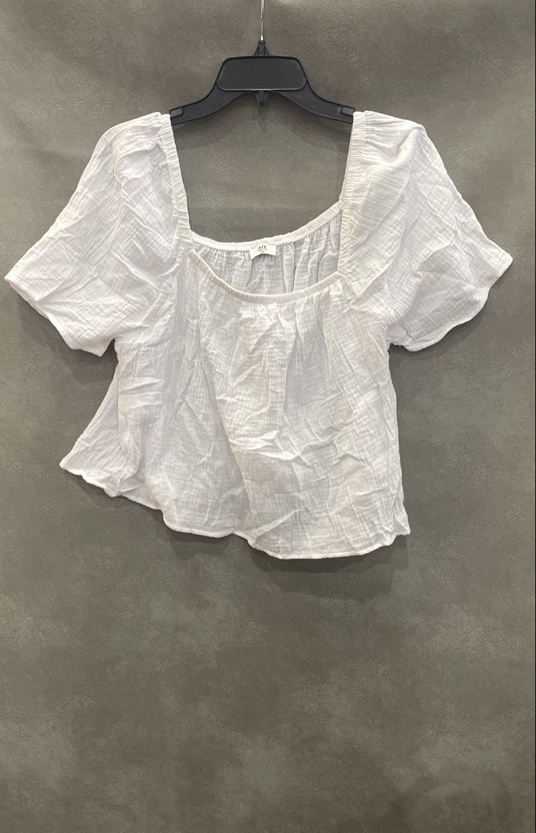 nlt Women's White Cotton Gauze Square Neck Short Sleeve Top Made in USA Sz 1XL