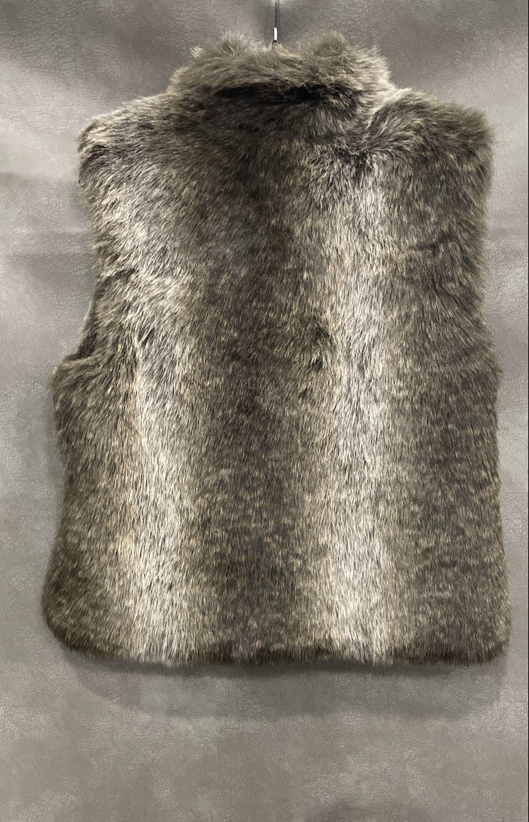 Blassport Women's Brown Gray Faux Fur Reversible Zip Up Vest Sz S