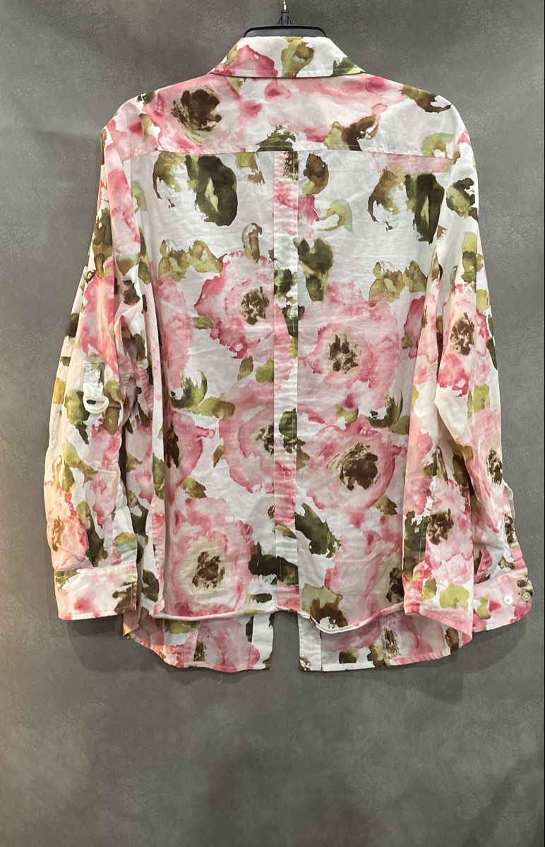 Jones New York Signature Woman Women's White Pink Floral Cotton Button Up Shirt