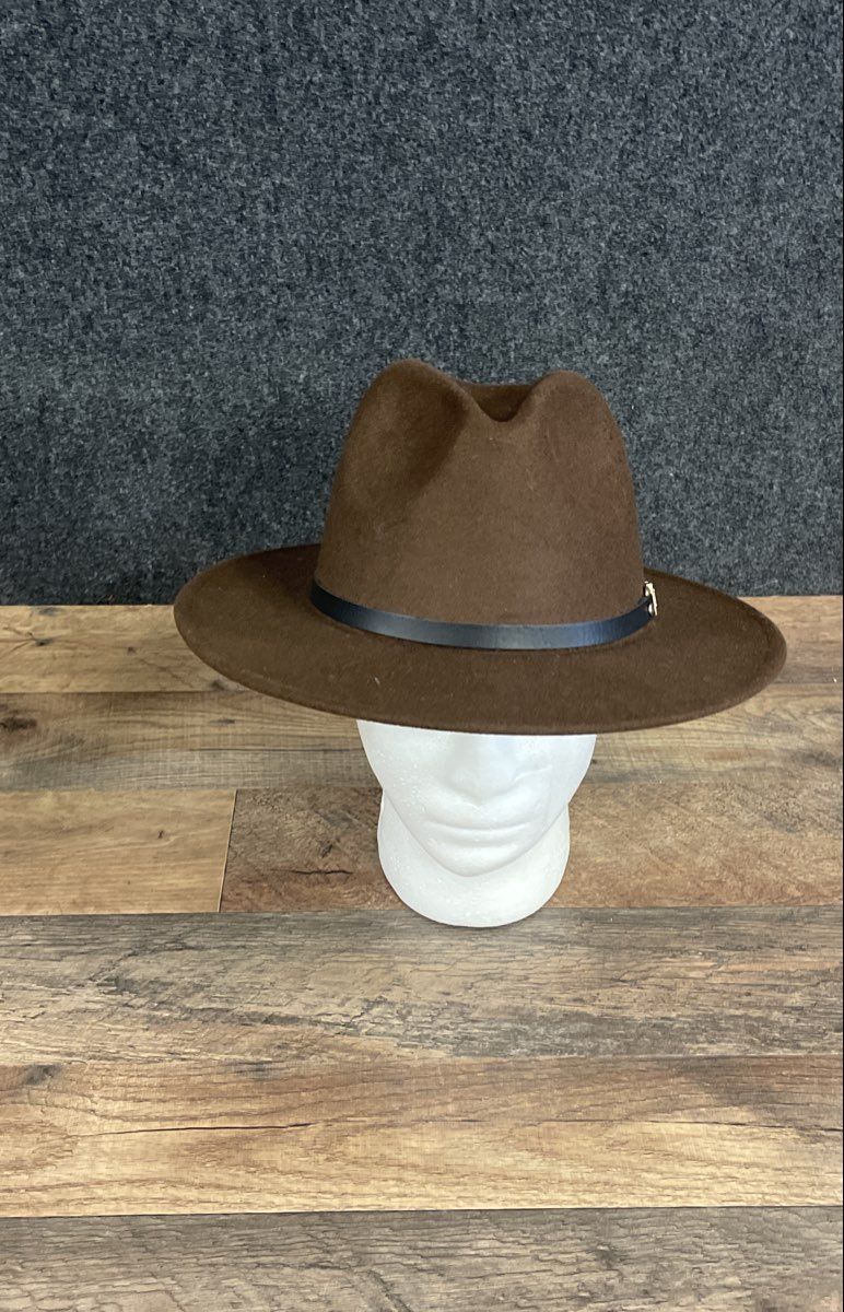 Women's Wide Brim Fedora Hats Lot of 2 Brown Olive Green Polyester Felt Size 57