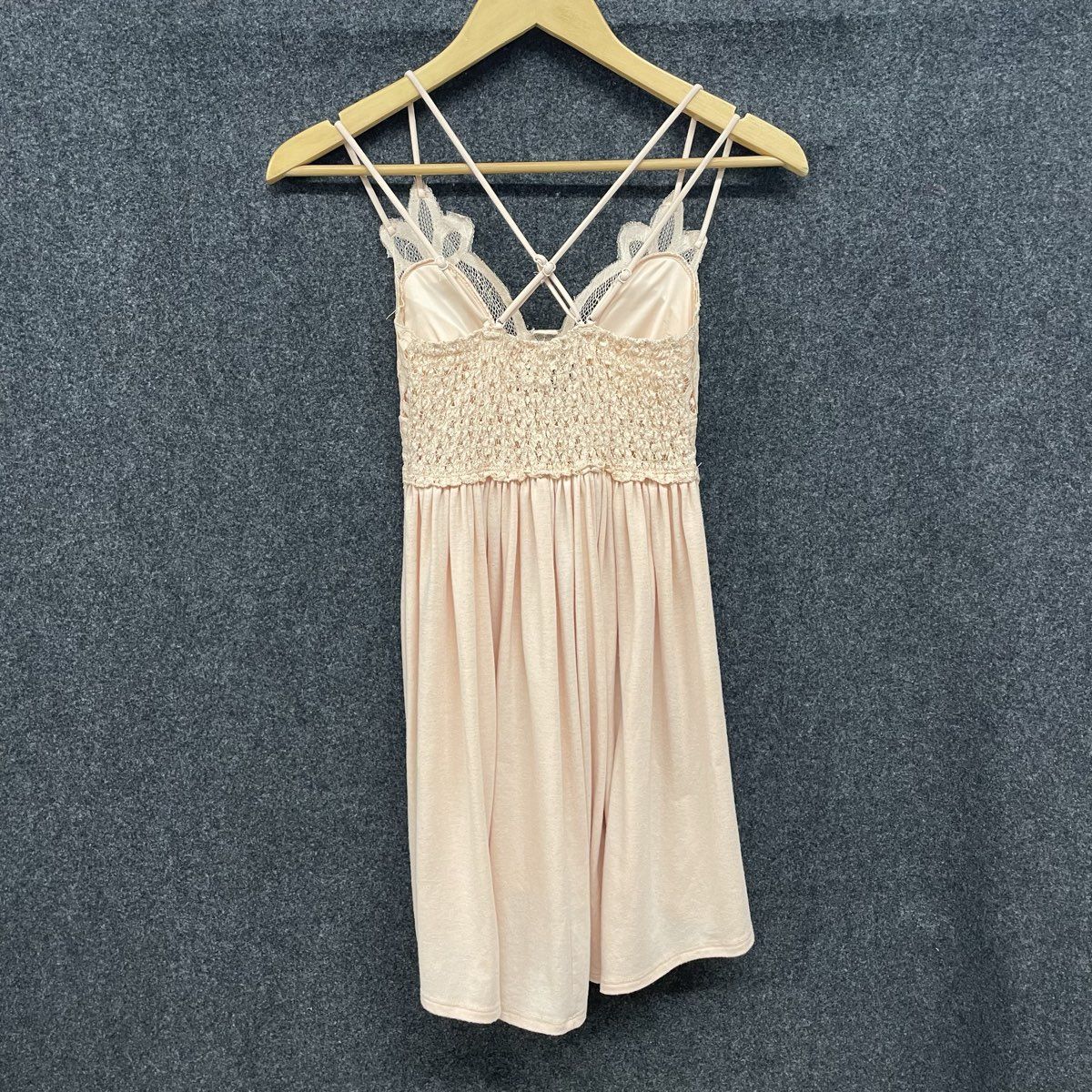 Zenana Women's Blush Pink Lace Trim Strappy Cami Dress Sz S