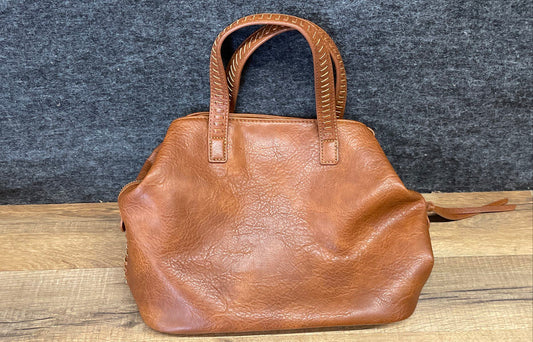 Antik Kraft Brown Faux Leather Whipstitch Detail Satchel Handbag Purse