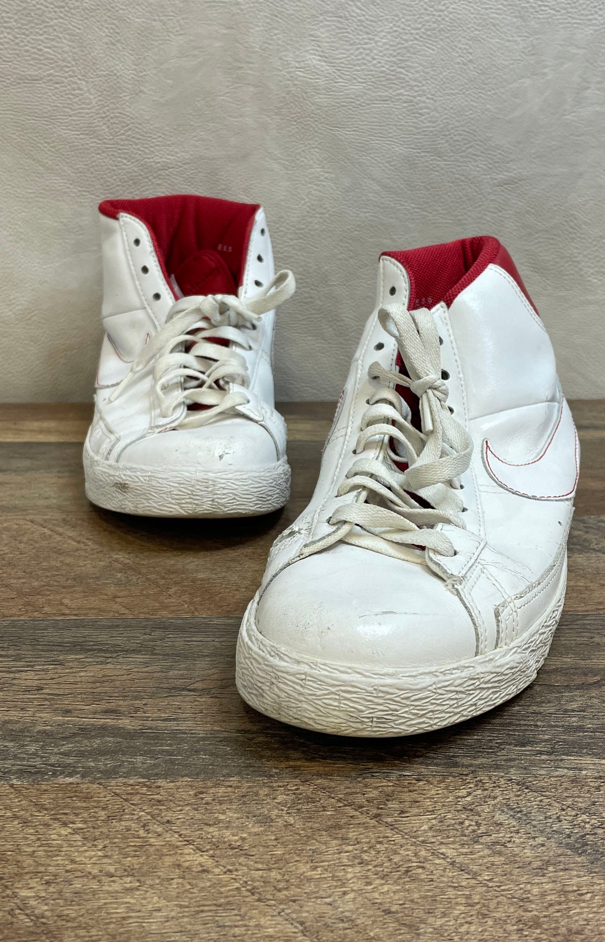 Nike Blazer High White Red Stitched Swoosh Sneakers Size 8.5