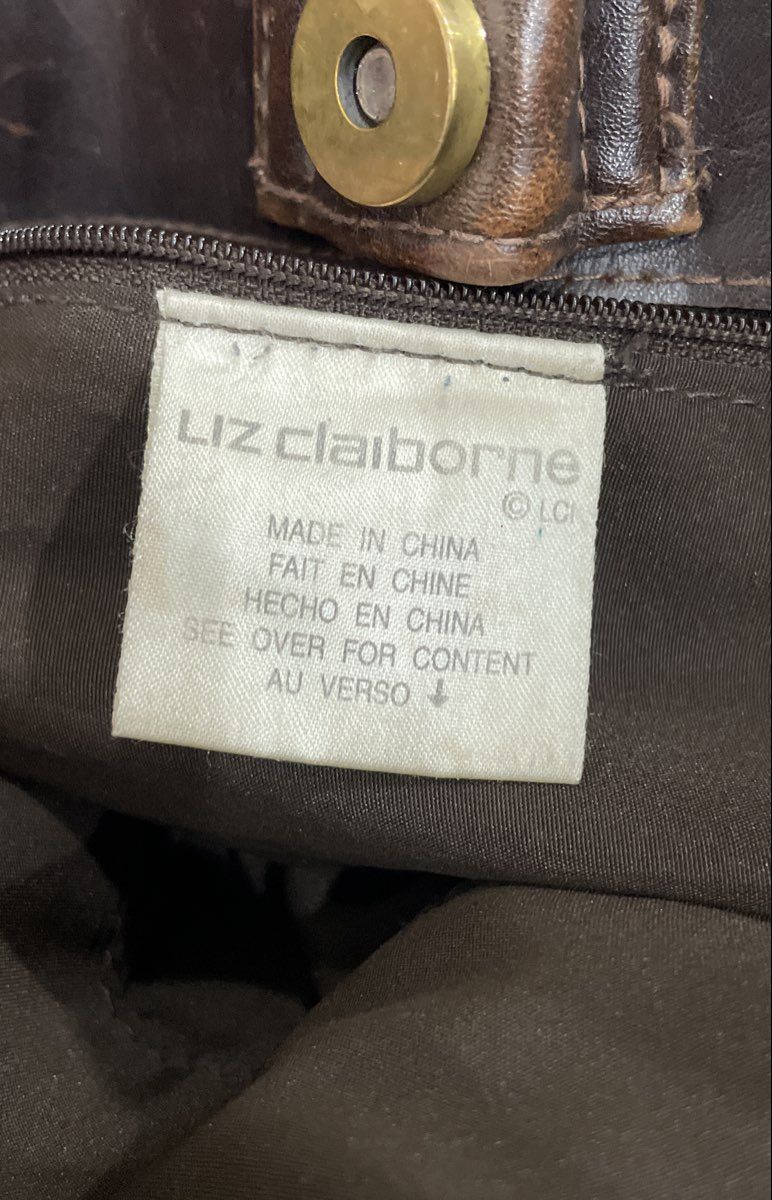 Liz Claiborne Tan Fabric Brown Leather Large Tote Bag Vintage 90s Handbag
